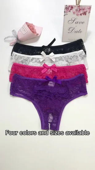 Stylish Open Crotch Lace Mature Sexy Women Transparent Plus Size Panties Underwear