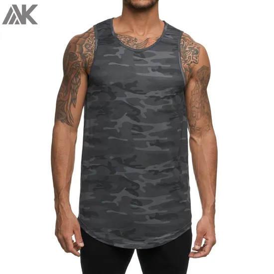 Custom Dry Fit Mesh Camo Muscle Gym Tank Tops Mens 