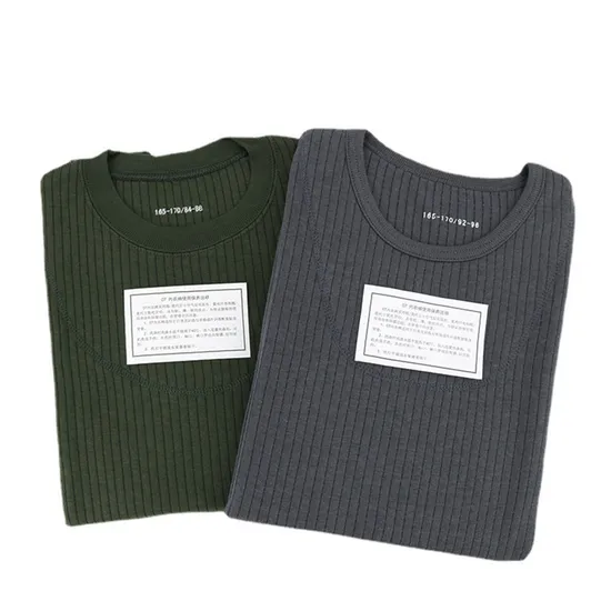 Wholesale 2 Piece Long Johns Thermal Underwear Men 100 Cotton Crew Neck Long Johns Fashion Style 