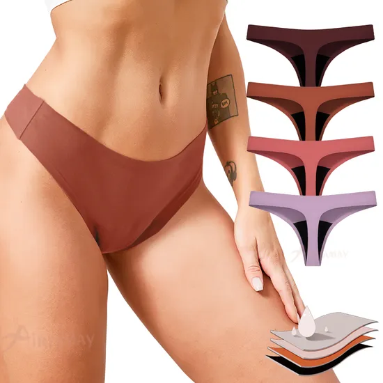 4 Layers Seamless Period Thongs Light Flow Ropa Interior Menstrual Menstrual Panties Underwear Tanga for Menstruation 